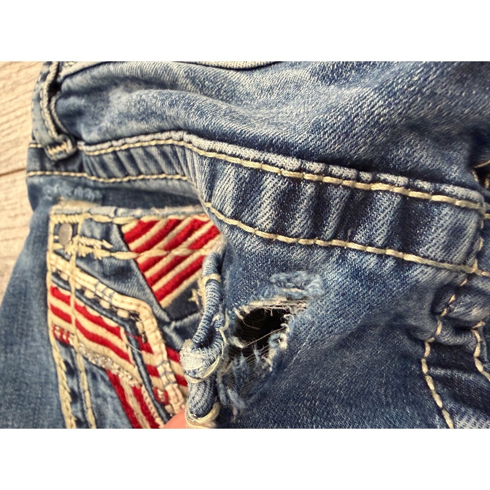 Vigoss Bootcut Jeans 8 Flag HoLeS Pocket Embroidered Stretch Boot Western Jean - Picture 4 of 16